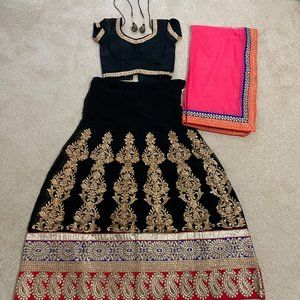 Indian Pakistani Lehenga Choli Skirt Blouse Modern Multicolor Gold Small